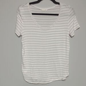 Garage White and Purple Striped Scoop Neck
